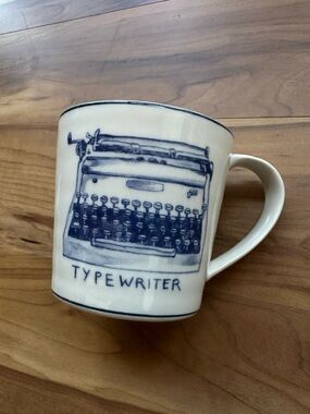 NWOT Molly Hatch Blue Typewriter Stoneware Coffee Tea Mug Anthropologie